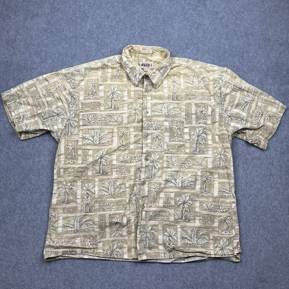 Campia Moda Button Up Shirt‎ Men's XL Beige Cotton Palm Tree